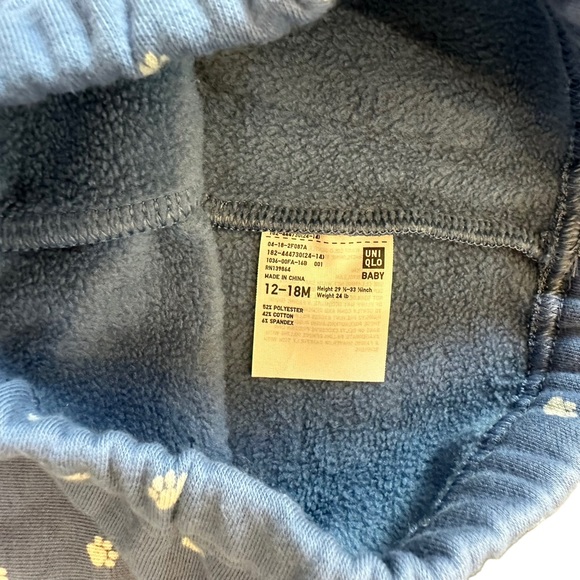 Uniqlo Fleece Leggings blue with paw print, 12-18mo - Picture 6 of 8